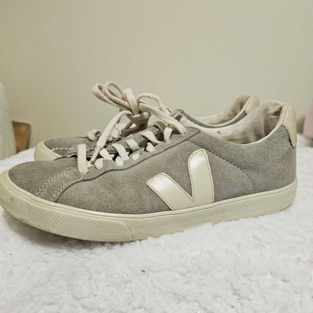 Veja Gray and Cream Sneakers Minimalist Design